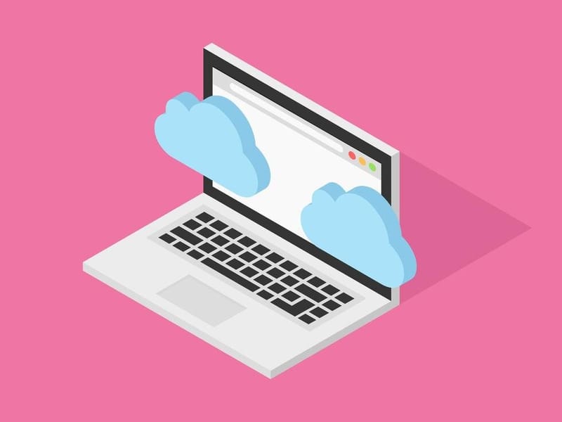 Ilustração 3D de um laptop conectado à nuvem representando a API DevNota