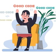 Ilustração de um desenvolvedor feliz usando um laptop